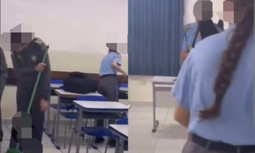 ALUNOS LIMPANDO A PRÓPRIA SALA DE AULA