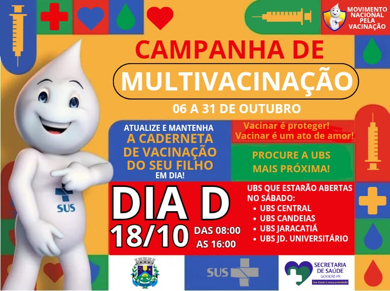 Campanha de Multivacinação acontece de 06 a 31 de outubro em Goioerê