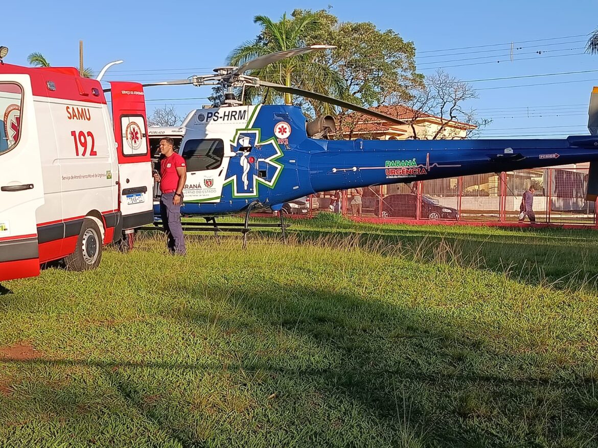 Jovem baleado no Jardim Primavera está  sendo transferido neste exato momento de helicóptero do Samu para Campo Mourão