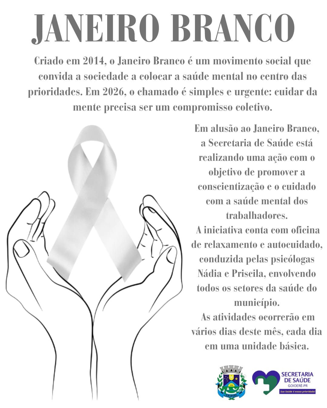 Governo do Município promove ações do janeiro Branco com foco na saúde mental dos trabalhadores