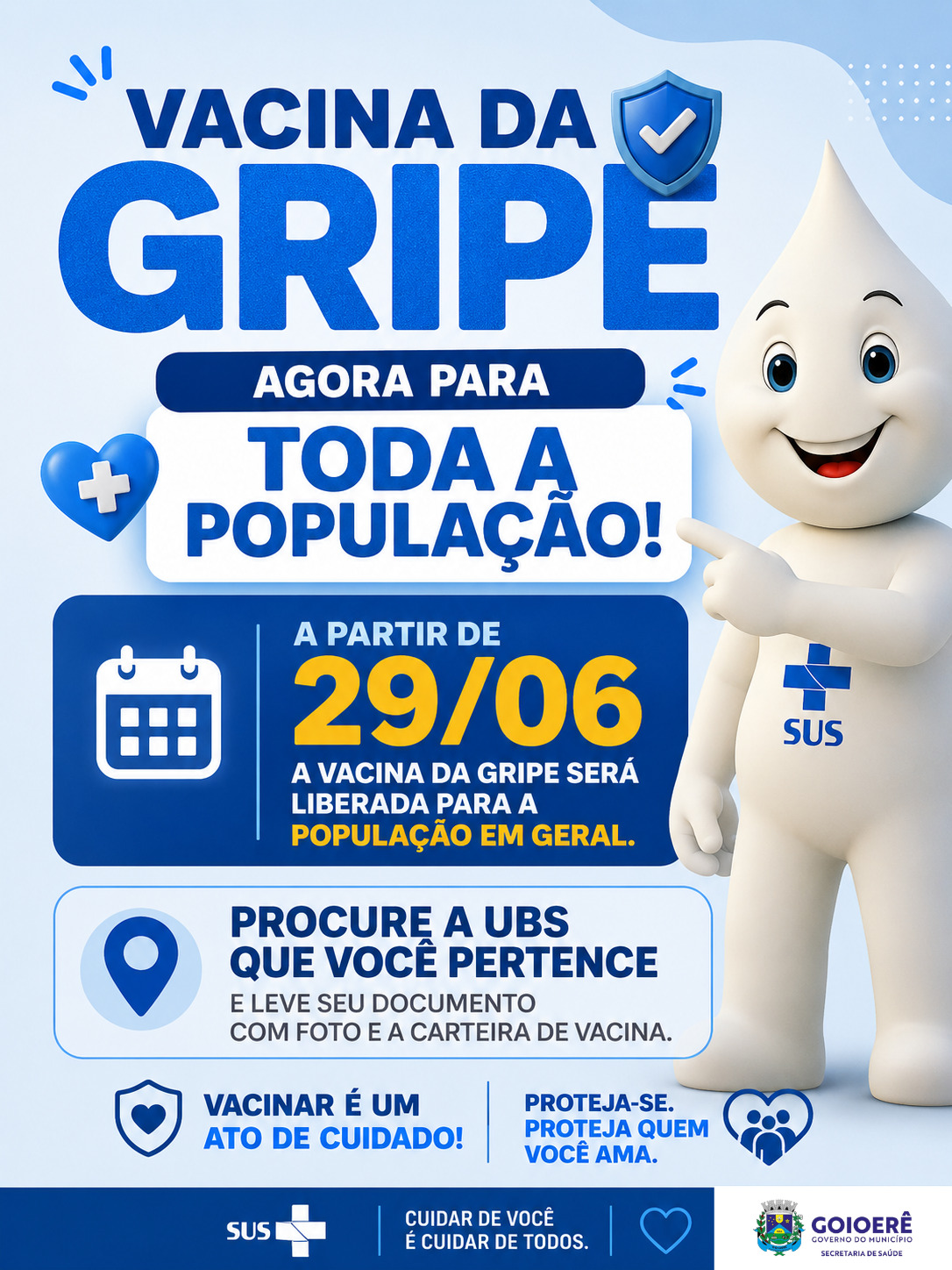 Governo Municipal amplia vacinação contra a gripe para toda a população a partir de 29 de junho