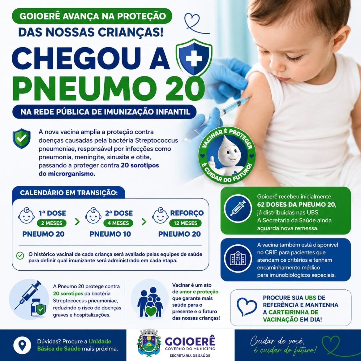 Goioerê passa a disponibilizar vacina Pneumo 20 na rede pública de imunização infantil